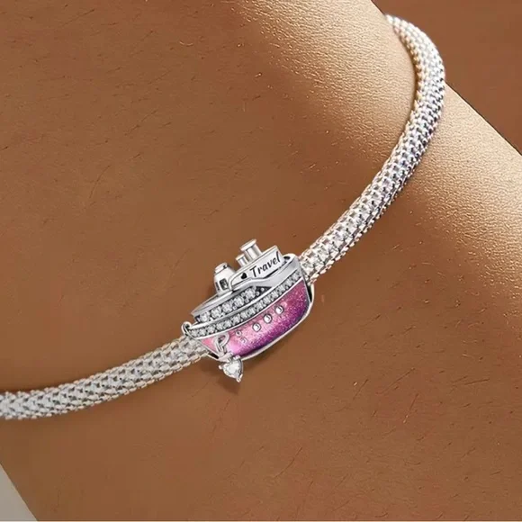 Cruise Ship Charm pink Bead Silver Charm Bracelet Jewelry🛳️  MSC Carnival Royal - Picture 2 of 2